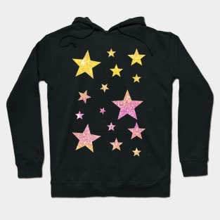 Pink Yellow Ombre Faux Glitter Stars Hoodie